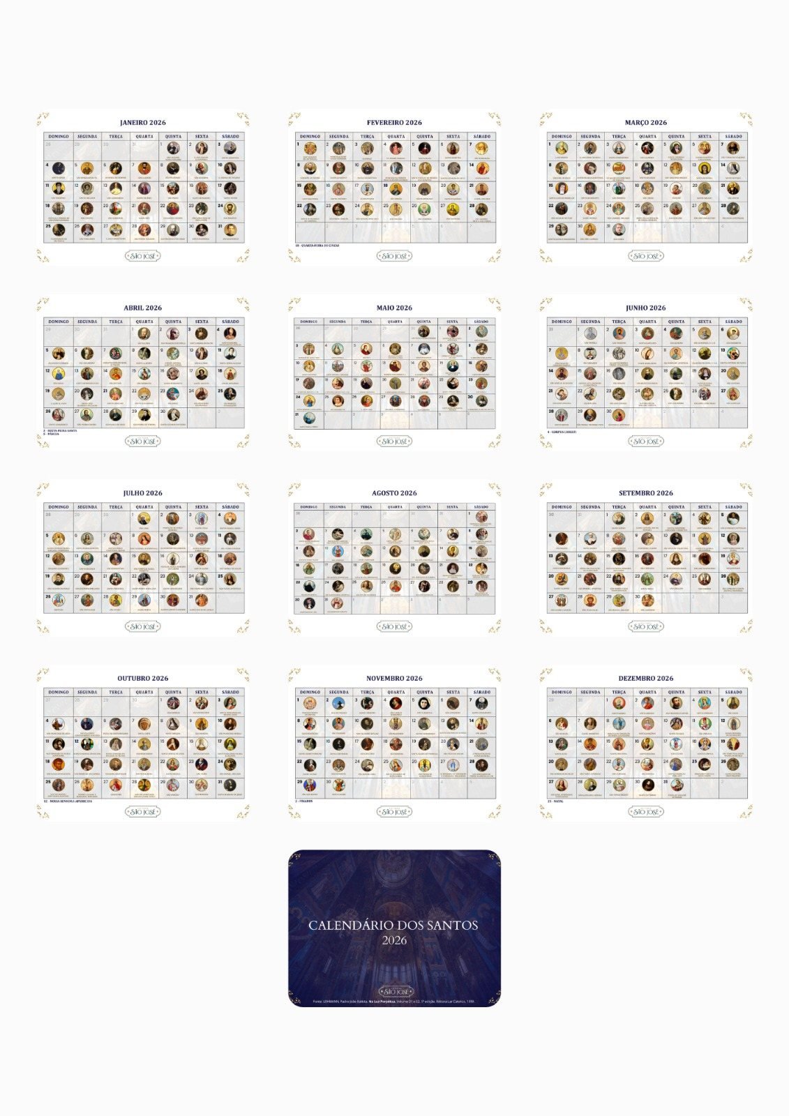 Calendário 2026 – Santos do Dia